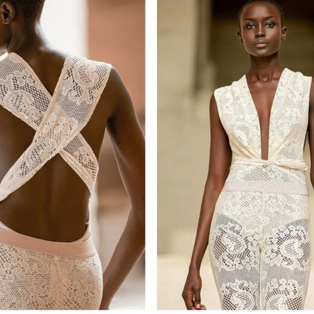 Anthropologie Lace Bodysuit in Cream and White